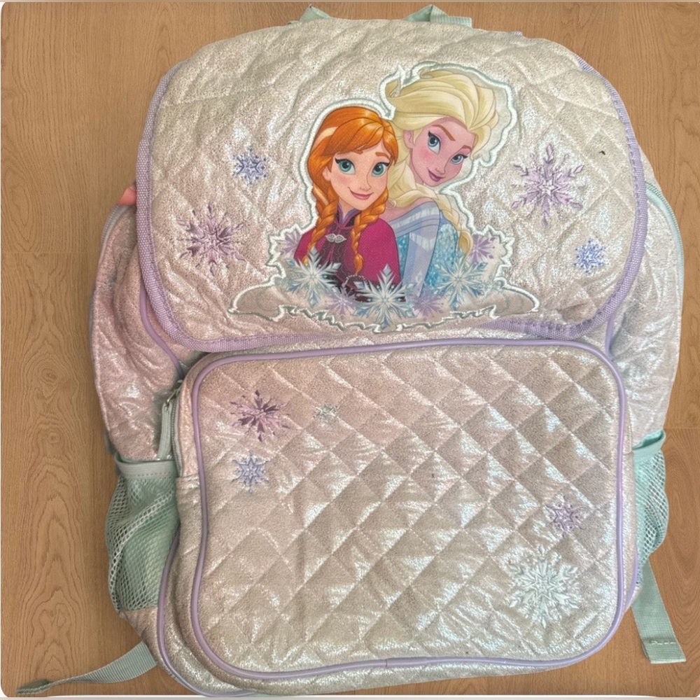 Disney Quilted Backpack with Anna & Elsa – Shimmery Light Purple and Mint